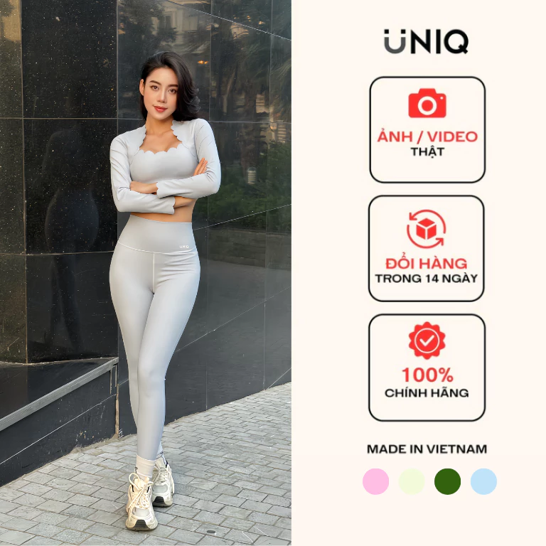 Bộ Đồ Tập Gym Yoga Nữ UNIQ Cool Peel - Áo Viền Sóng Tay Dài & Quần Legging Dài