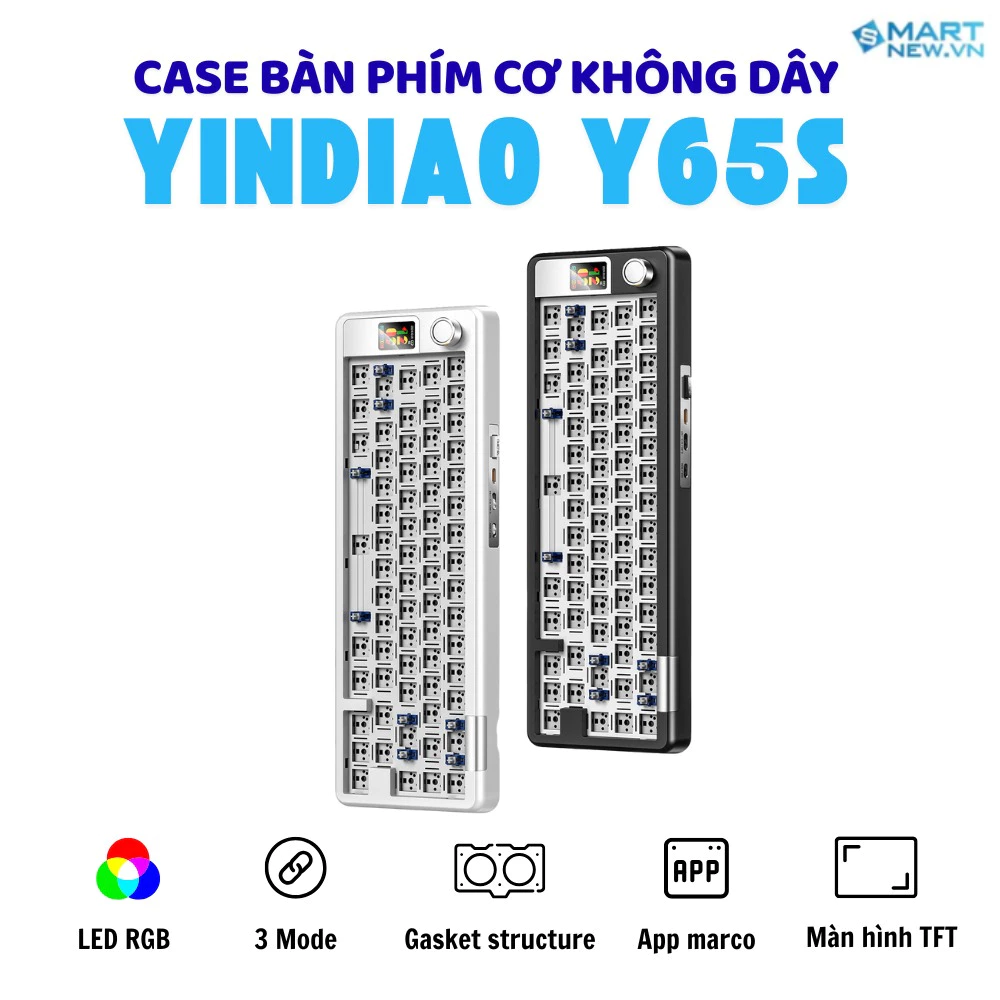 Case bàn phím cơ không dây YINDIAO Y65S - Led RGB - 3 mode kết nối - Màn TFT - Hotswapable - APP - Mạch xuôi - Núm xoay