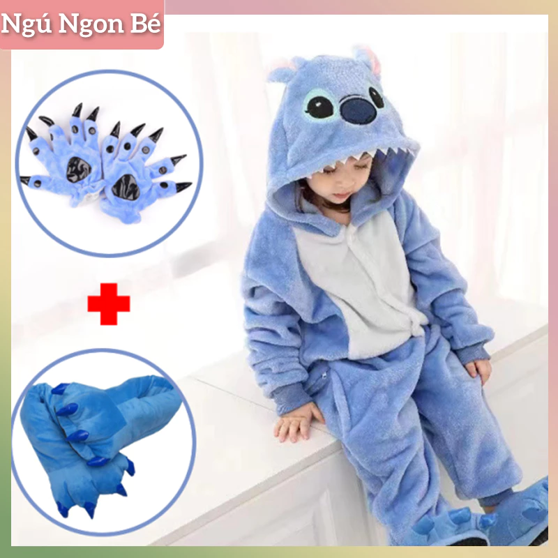 Bộ đồ liền thân Stitch màu xanh Đồ liền thân cho bé hình thú Trang phục hóa trang nhân vật hoạt hình dễ thương