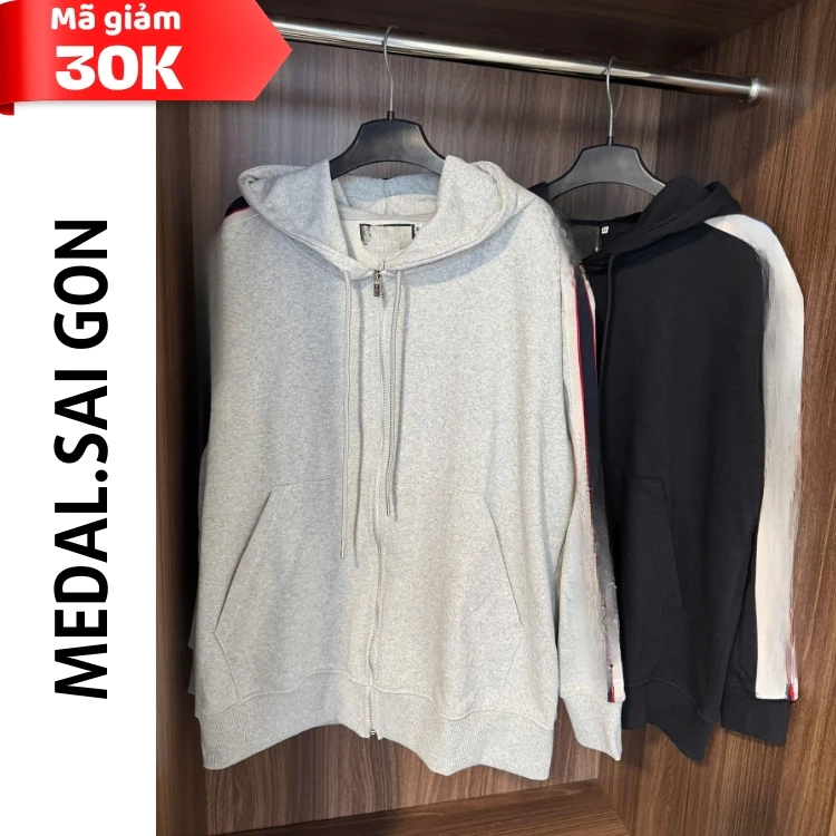 Áo khoác zip hoodie có mũ phối tay kẻ – phong cách basic trẻ trung, chất nỉ da cá dày dặn form đẹp