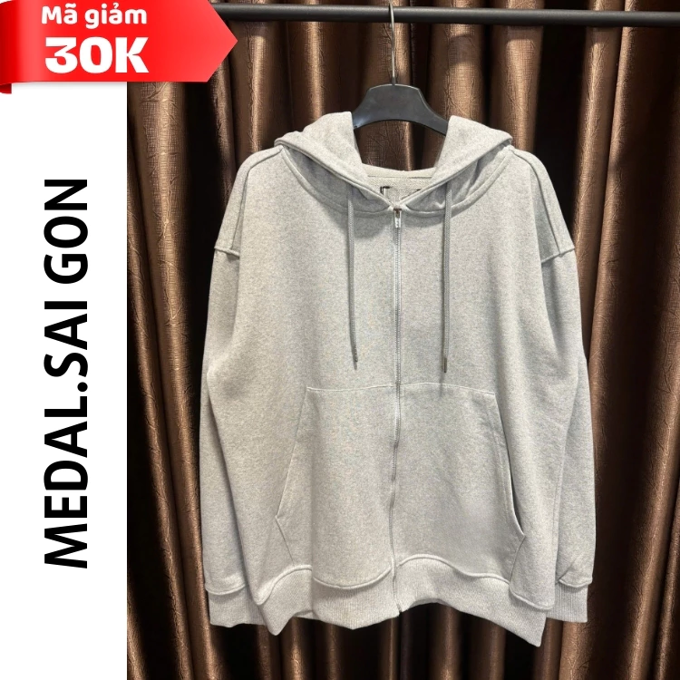 Áo khoác zip hoodie có mũ phối tay kẻ thêu logo nổi – phong cách basic trẻ trung, chất nỉ da cá dày dặn form đẹp