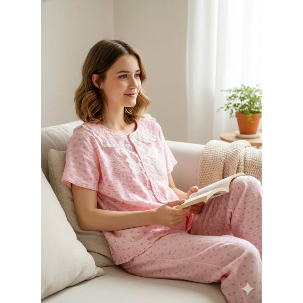 [GIẢM GIÁ]ĐỒ BỘ CỔ SEN XINH XẮNẢnh thật- Hàng thiết kế] vải lụa Hàn Quốc mèm đẹp