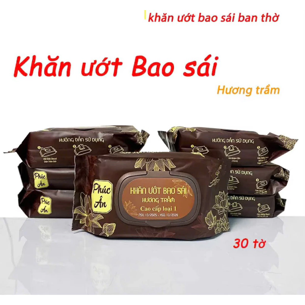 Combo 5-10 gói khăn ướt bao sái, Khăn lau ban thờ Phúc Ân, hương quế, hồi...