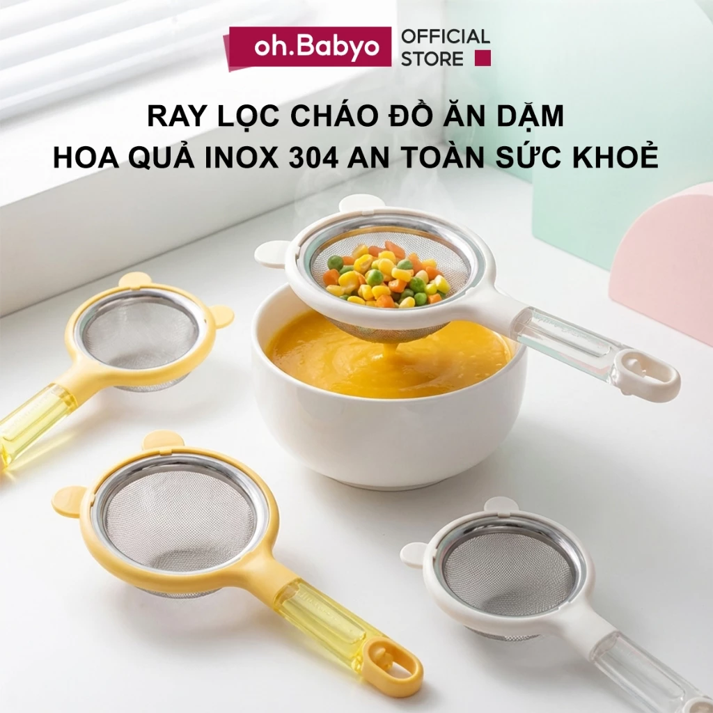 Rây Lọc Cháo Inox Tai Gấu Dễ Thương, Rây Tách Trứng Lọc Sữa Hạt Và Thức Ăn Mịn Cho Bé Ăn Dặm