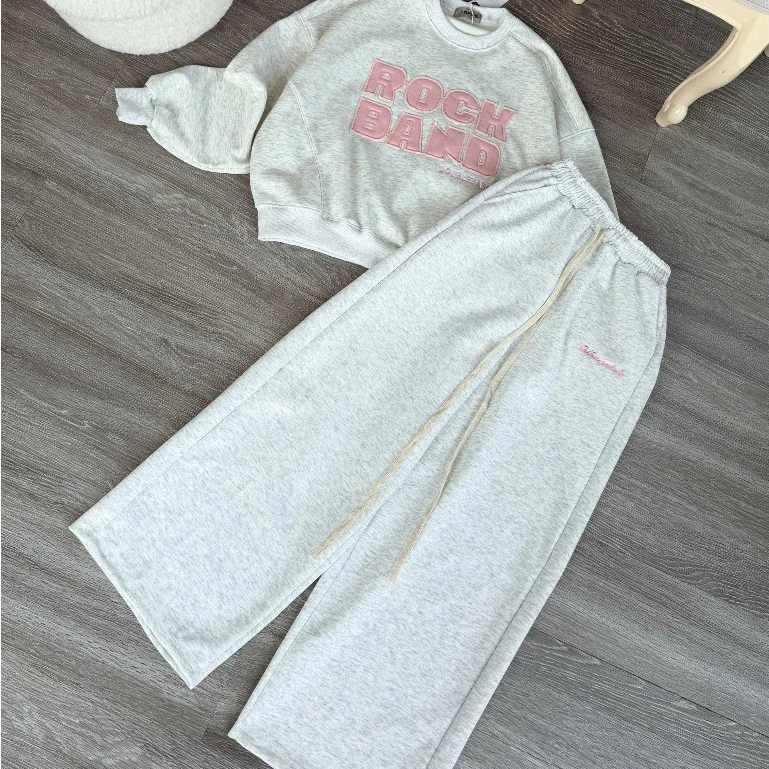 Sét bộ nỉ thêu W áo nỉ quần chữ hồng 2da unisex mặc thu đông ấm áp By Genz