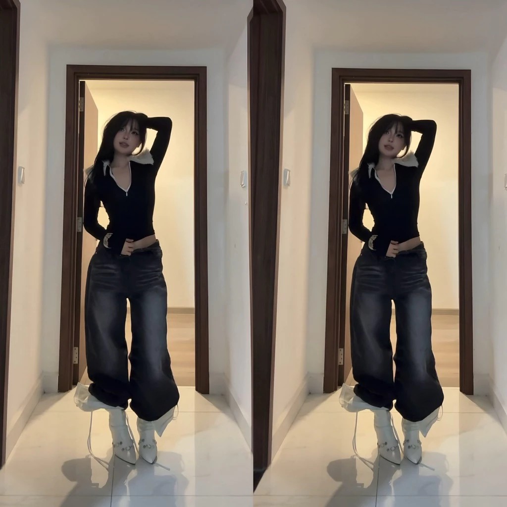 [ 𝐒𝐀𝐋𝐘 𝐓𝐎𝐏 ] Áo cổ V dây kéo, phối cổ lông kem, ôm body | BY DANEJI