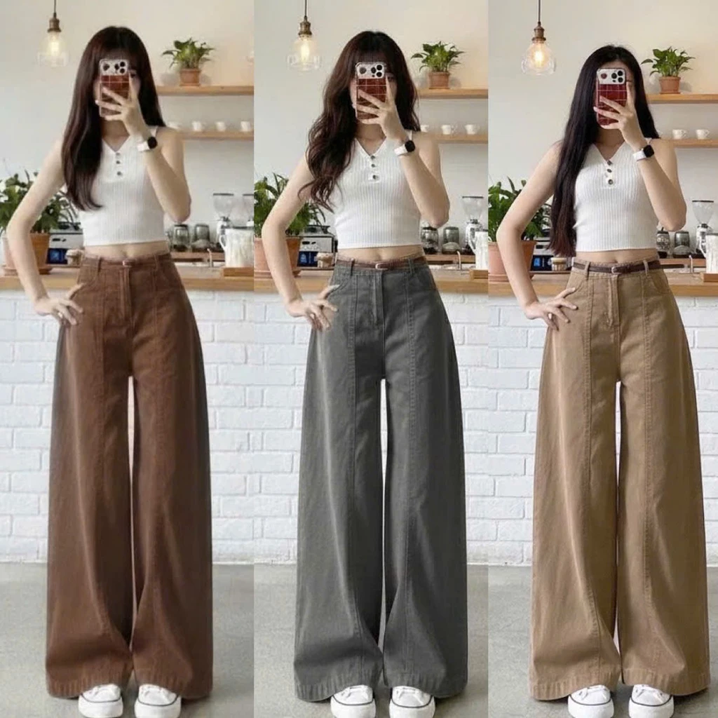Quần Jean Nâu Tây Nữ Cạp Cao Ống Suông Rộng 30-33cm, Chất Vải Jeans Mềm, Quần Bò Ống Rộng Nữ Trắng Đủ Size XS_XL-Mã J09