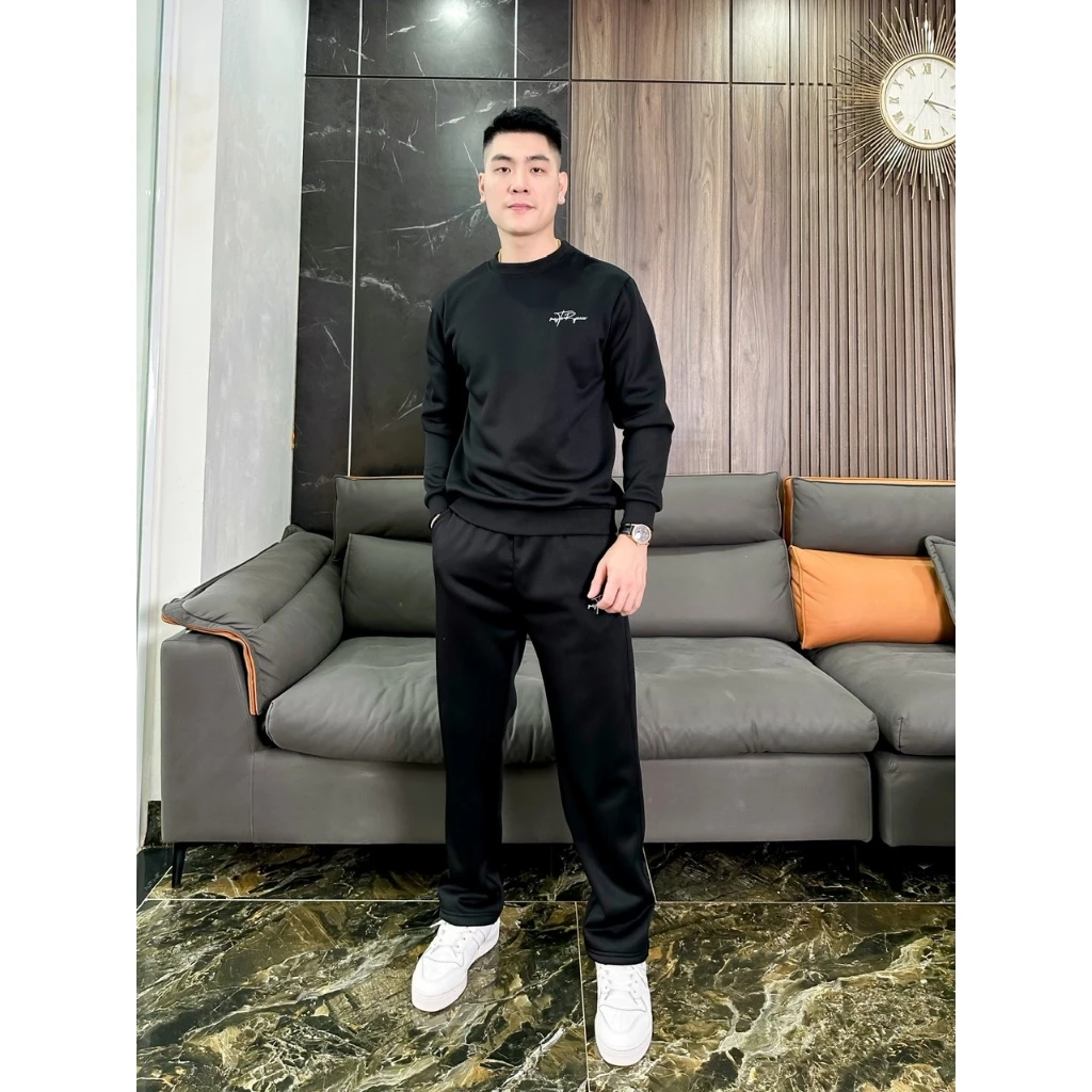 Bộ Nỉ Ép Lông Cáo Thêu Chữ Ký Siêu Chất FORM Ống Quần Xông - Mùa Đông Siêu Dày Dạn Mềm Mịn, Không Sù Mặc Đẹp thanh Lịch