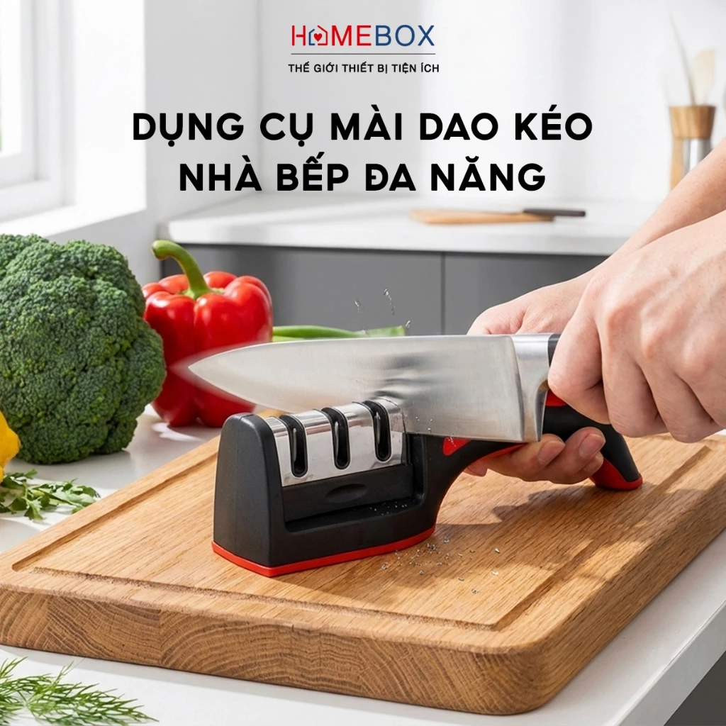 Dụng Cụ Mài Dao Kéo Nhà Bếp 3 Cấp Độ Tiện Lợi, Bộ Đồ Mài Dao Cầm Tay 3 Rãnh Cầm Tay