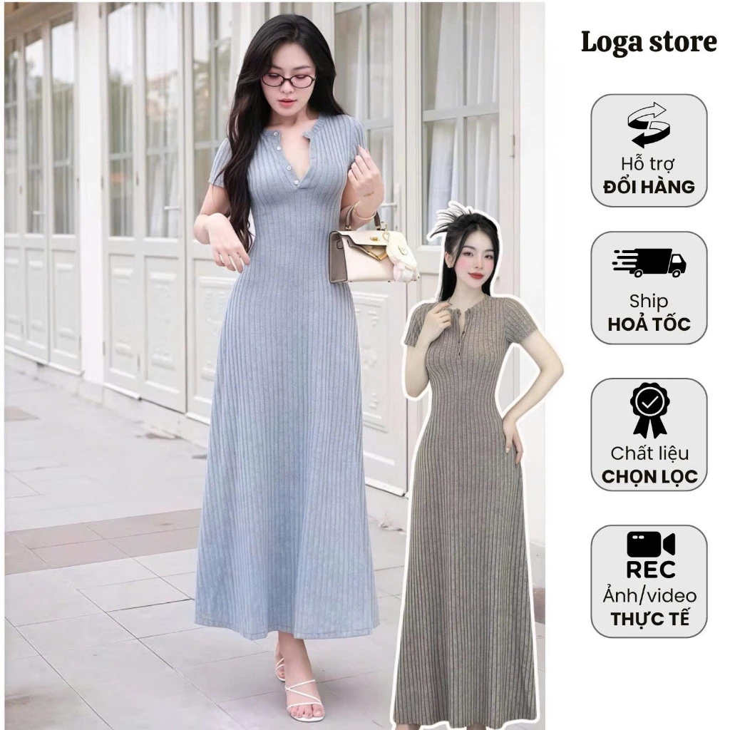 Váy Body Len Gân Lông Thỏ Form Xòe Che Khuyết Điểm, Đầm Thiết Kế Body Dáng Xòe Vải Mềm Mại Co Giãn Đi Chơi Loga_L117