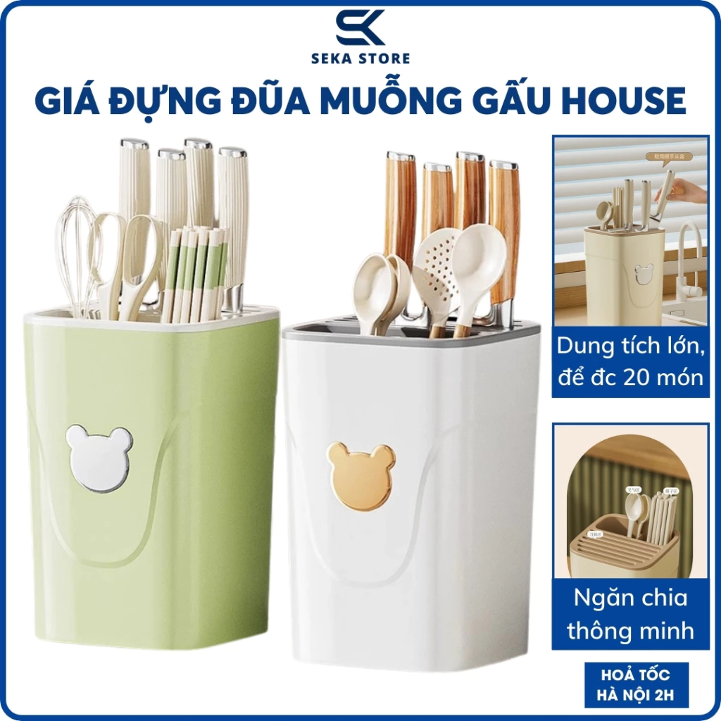 Hộp Đựng Dao Kéo Đũa Thìa Đa Năng, Kệ Đựng Muỗng Đũa Gấu House Có Thể Tháo Rời Tiện Dụng SP001328