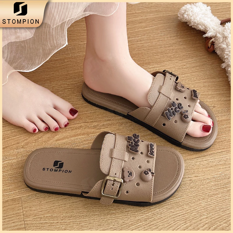 STOMPION Dép nữ phong cách Hàn Quốc, quai gấu xinh xắn, nhẹ êm,đi trong nhà và ngoài đường
