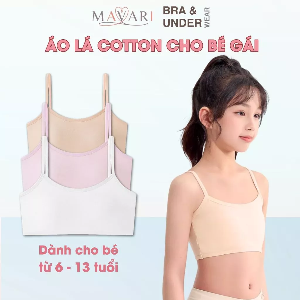 Combo Áo lá Bé Gái cotton thoáng mát - Set 4 Áo lá cho bé gái cấp 1 không mút dễ chịu AMYBRA A032