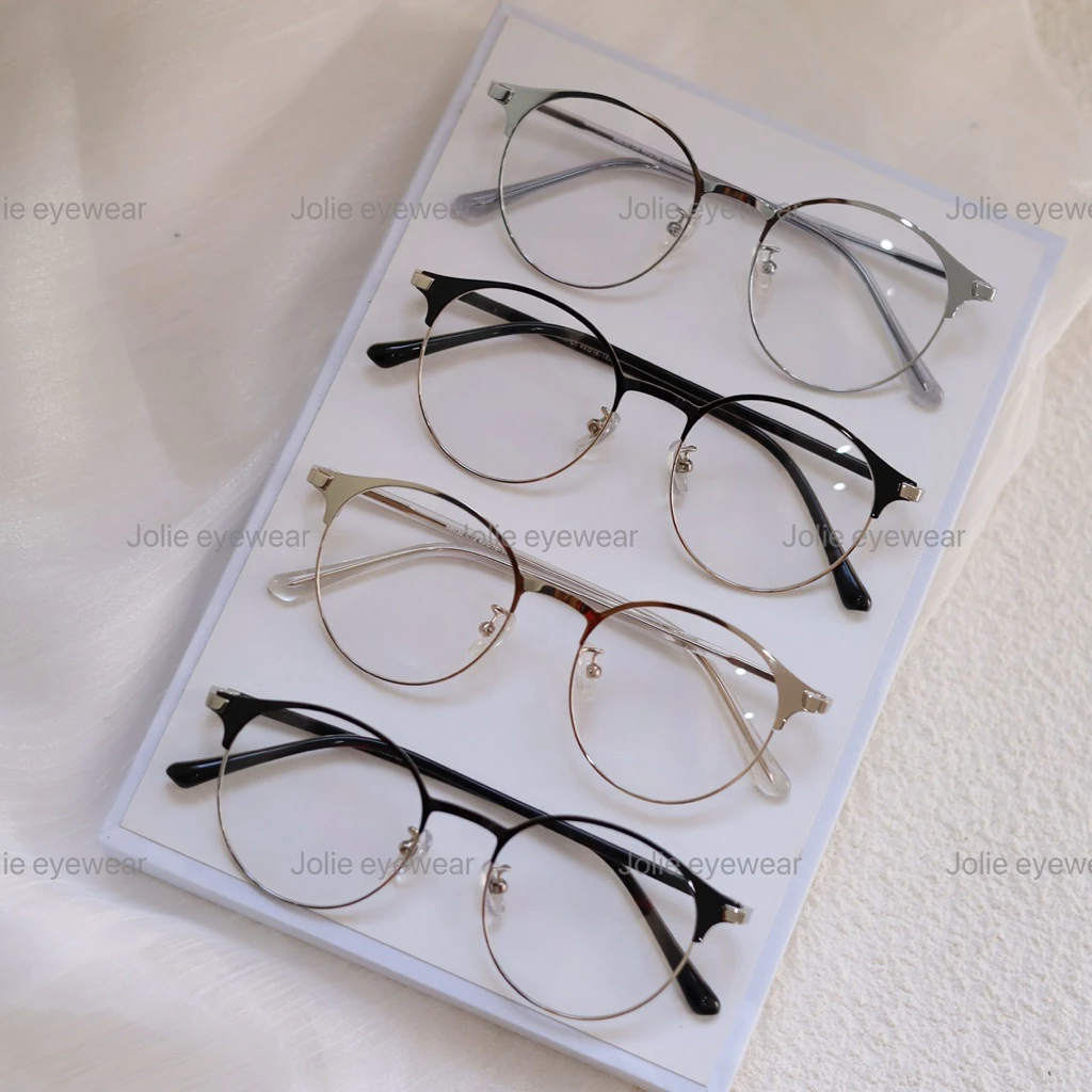 Kính giả cận, Gọng kính cận tròn nửa viền Titanium cao cấp thanh mảnh 88030,Jolie eyewear