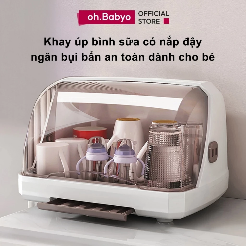 Khay Úp Bình Sữa Cho Bé ohBabyo Hộp Đựng Chén Bát Đồ Dùng Ăn Dặm Có Nắp Chống Bụi Bẩn Côn Trùng