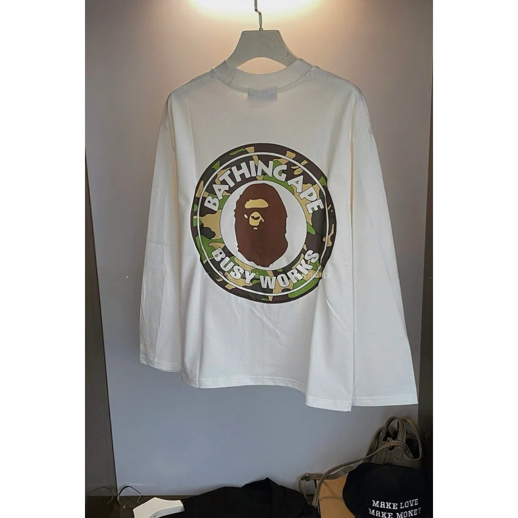 Áo Thun Tay Dài BAPE Form Rộng Nam Nữ Hình In Nét Full Tem Tag Loại 1 Cao Cấp