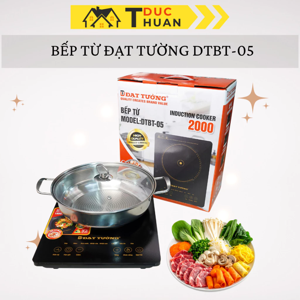 Bếp Điện Từ Đơn Kèm Nồi Lẩu Inox Đạt Tường DTBT-05