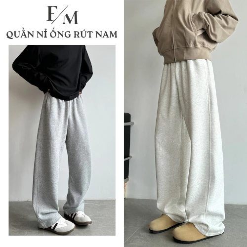 Quần Nỉ 2 Da Nam Suông Ống Rộng Cạp Chun Dây Rút Có Thể Điều Chỉnh Quần Nỉ Unisex Bigsize Năng Động