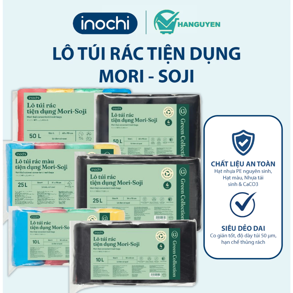 Lô túi rác Mori-Soji Inochi nhựa tái sinh dẻo dai chống thấm, ngăn rò rỉ và thân thiện với môi trường
