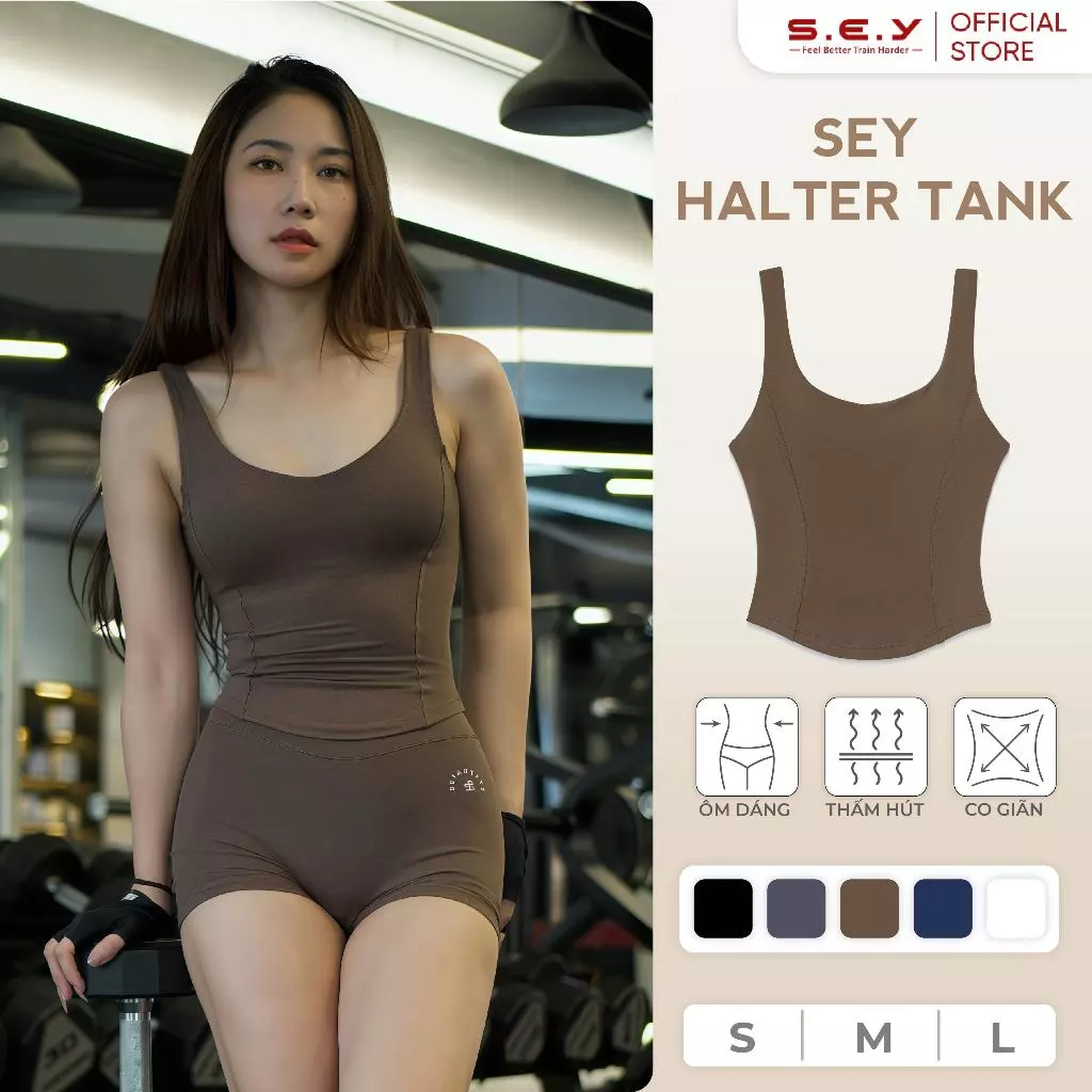 Áo Tank Top Nữ SEY HALTER TANK Hai Dây Dáng Ôm Cổ Vuông Thể Thao Cao Cấp Co Dãn Thấm Hút Tốt
