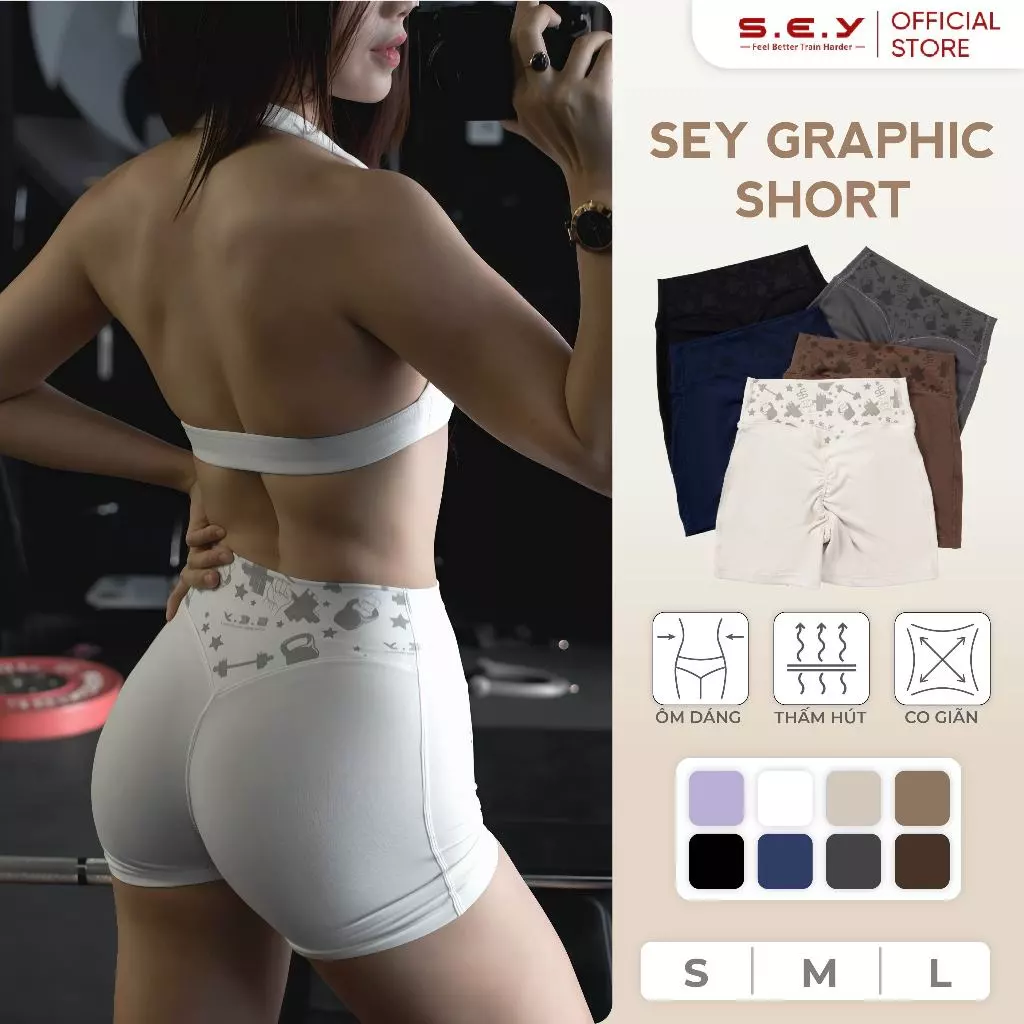 Quần Tập Gym SEY Graphic SHORT, Quần Đùi Tập Gym Nữ, Đồ Tập Yoga, Co Giãn, Chất Liệu Cao Cấp