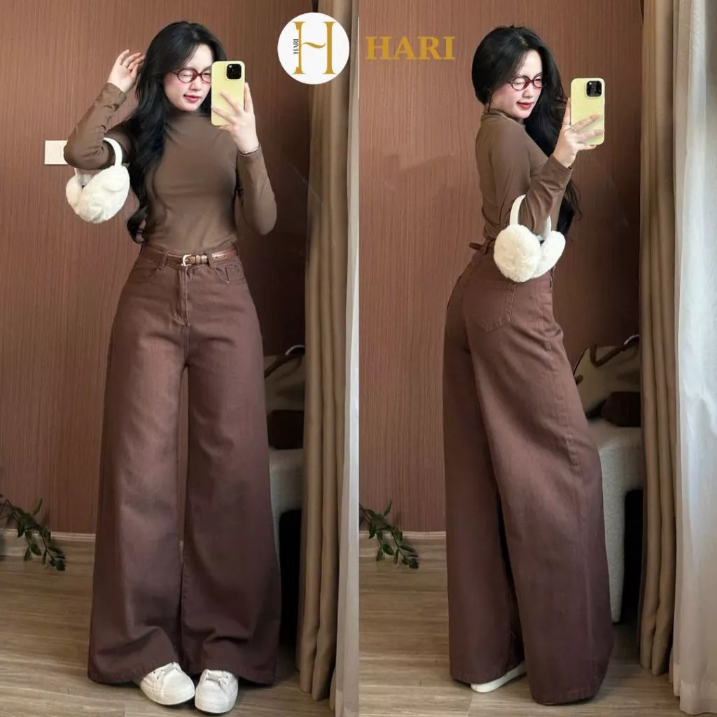Quần jean ống rộng Hari màu nâu phong cách