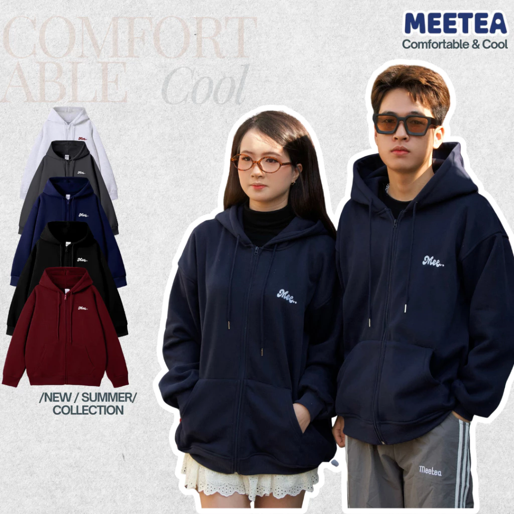 Áo Hoodie Zip Nỉ Nhung MEETEA Có Mũ và Túi Form Rộng Unisex, Áo Khoác Hoodie Zip Nỉ Nam Nữ Chất Vải Dày Dặn -HDZ