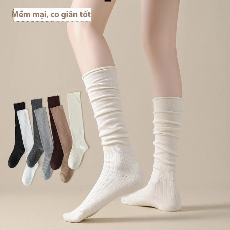 Tất cổ cao nữ màu trơn mỏng phối đồ basic – Vớ len gân mềm, co giãn tốt, giữ ấm mùa đông