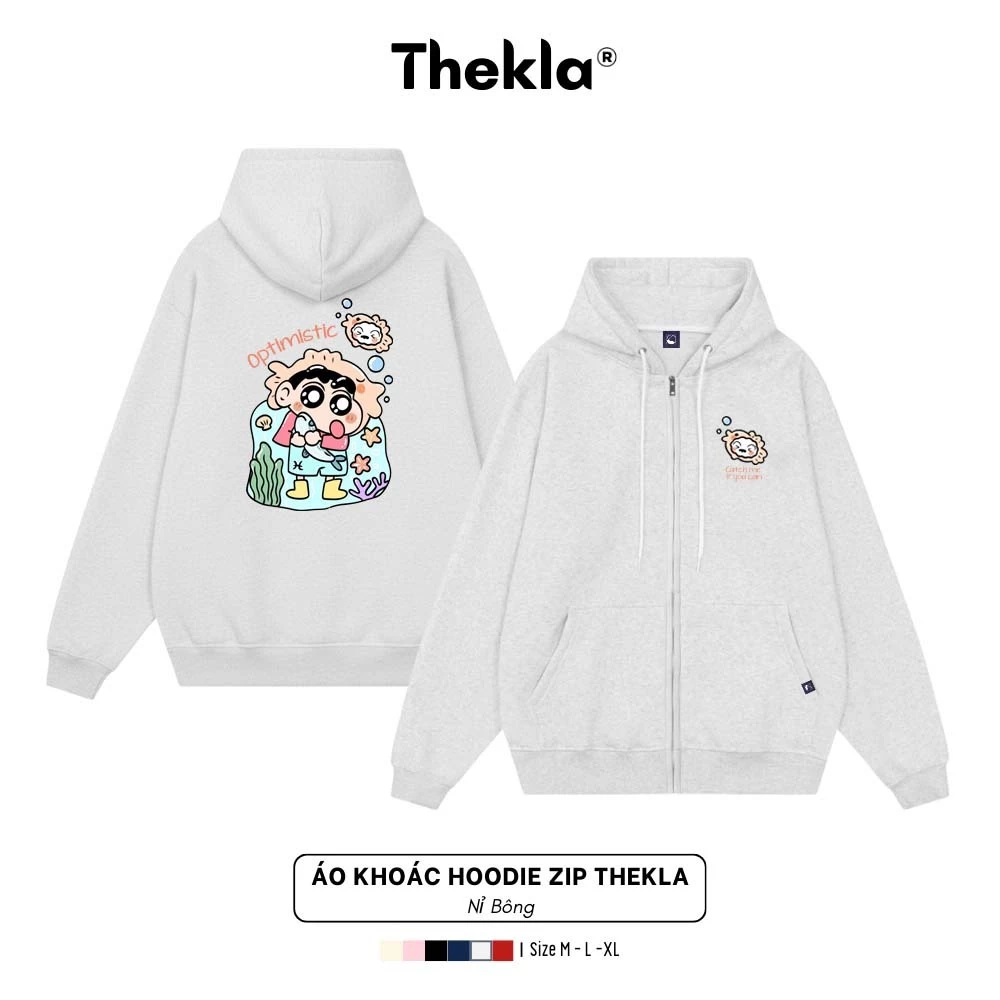 Áo Khoác Hoodie Zip In Hình Shin Bắt Cá Nam Nữ By Thekla BST410 Unisex Chất Nỉ Lót Bông Mũ 2 Lớp Dày Dặn Cao Cấp Form Rộ