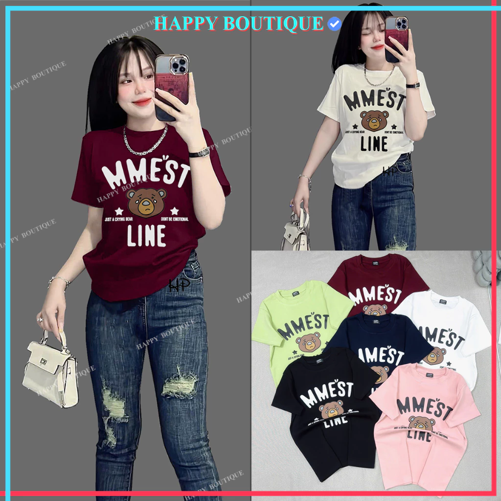 [40~60kg] Áo Thun Dáng Vừa Nữ B83 Hình Gấu Khóc Vải BORIP Cotton Mềm Mịn Mát Co Dãn 4 Chiều [CRY BEAR]