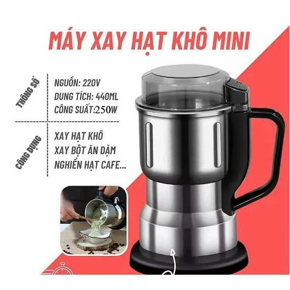 Máy Xay Hạt Khô, Xay Bột, Gia Vị Cà Phê Đa Năng - Công Suất 300W Với 6 Lưỡi Dao Cực Bén Chất Liệu Cối
