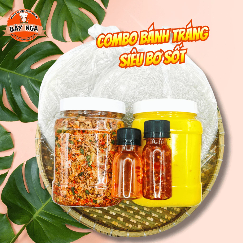 Combo bánh tráng muối tép hành + HỦ BƠ LỚN (Tặng 2 nước sốt)