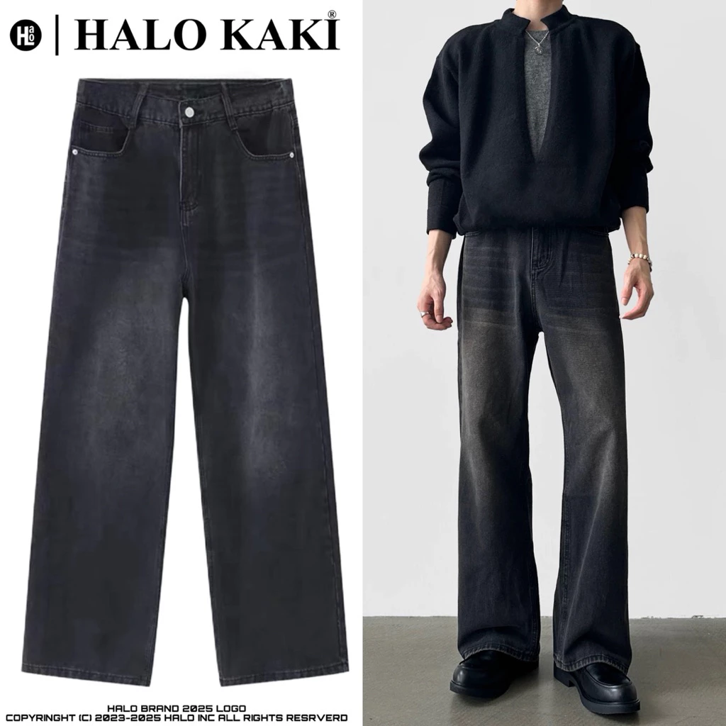 QUẦN JEANS BAGGY ĐEN KHÓI NHẠT V2 - QUẦN JEANS ỐNG RỘNG PHỦ GÓT