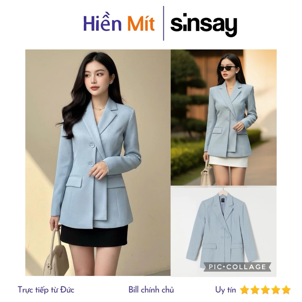 (Đủ size) Sinsay Đức - Áo khoác blazer màu xanh dương sale auth cao cấp chính hãng sẵn 5958J-50X vest hai lớp có lót độn