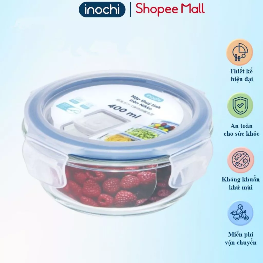 Hộp thuỷ tinh tròn Inochi nhiều dung tích, hộp đựng cơm văn phòng, hộp thủy tinh có nắp đậy