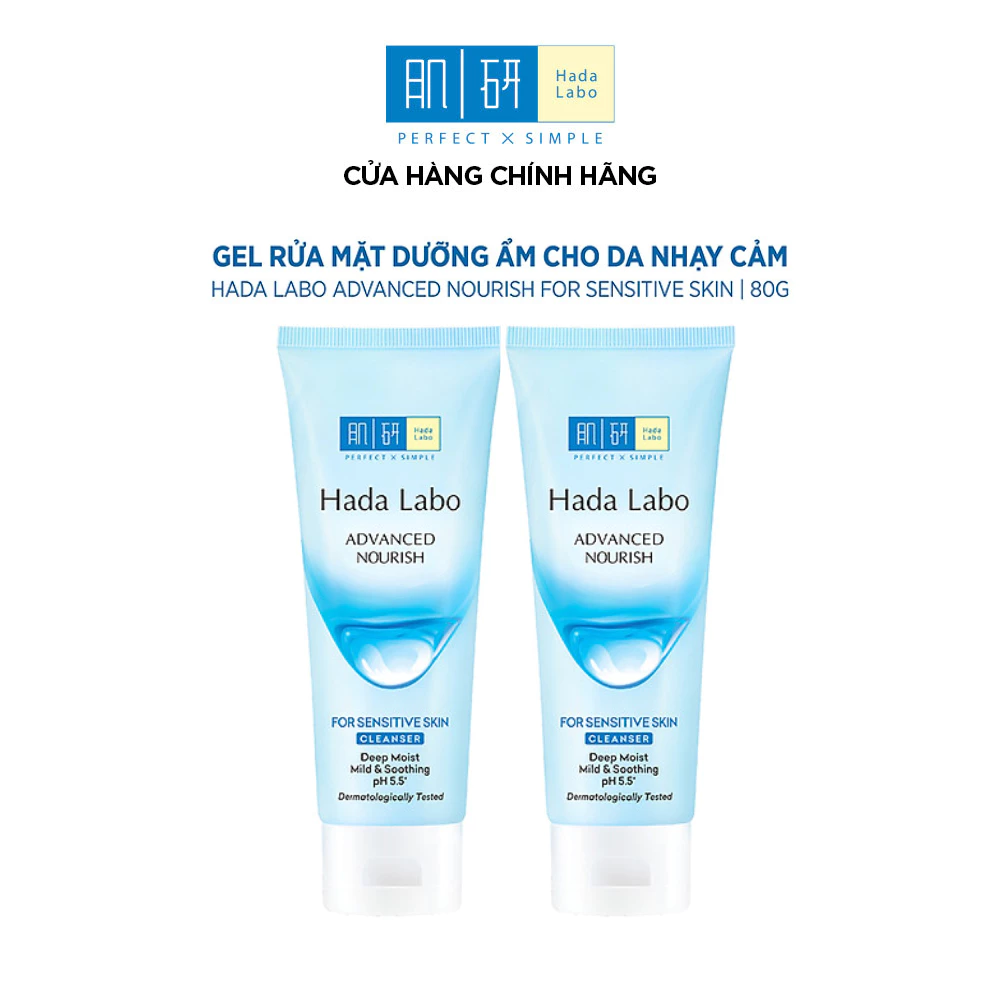 [VB] Combo 2 Sữa rửa mặt dưỡng ẩm dạng gel cho da nhạy cảm Hada Labo Advanced Nourish For Sensitive Skin Cleanser 80g