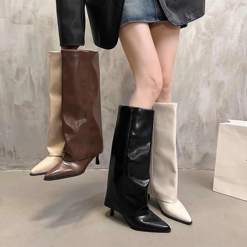 Boots cao cổ mũi nhọn gót cao 7cm nữ thời trang cá tính