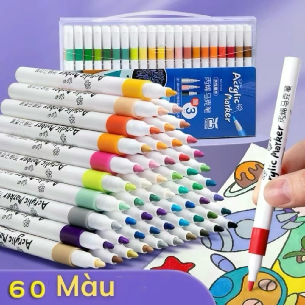 Bút Màu Acrylic Marker 60 Đầu Nhỏ Chống Thấm Nước -TT79