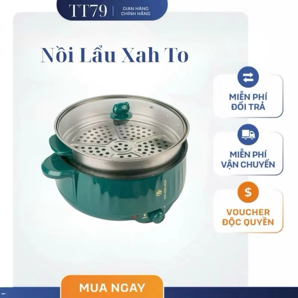 Nồi Lẩu Điện Đa Năng 28cm Loại 1 - Nồi Điện Nấu Ăn Tặng Kèm Vỉ Hấp Inoxx