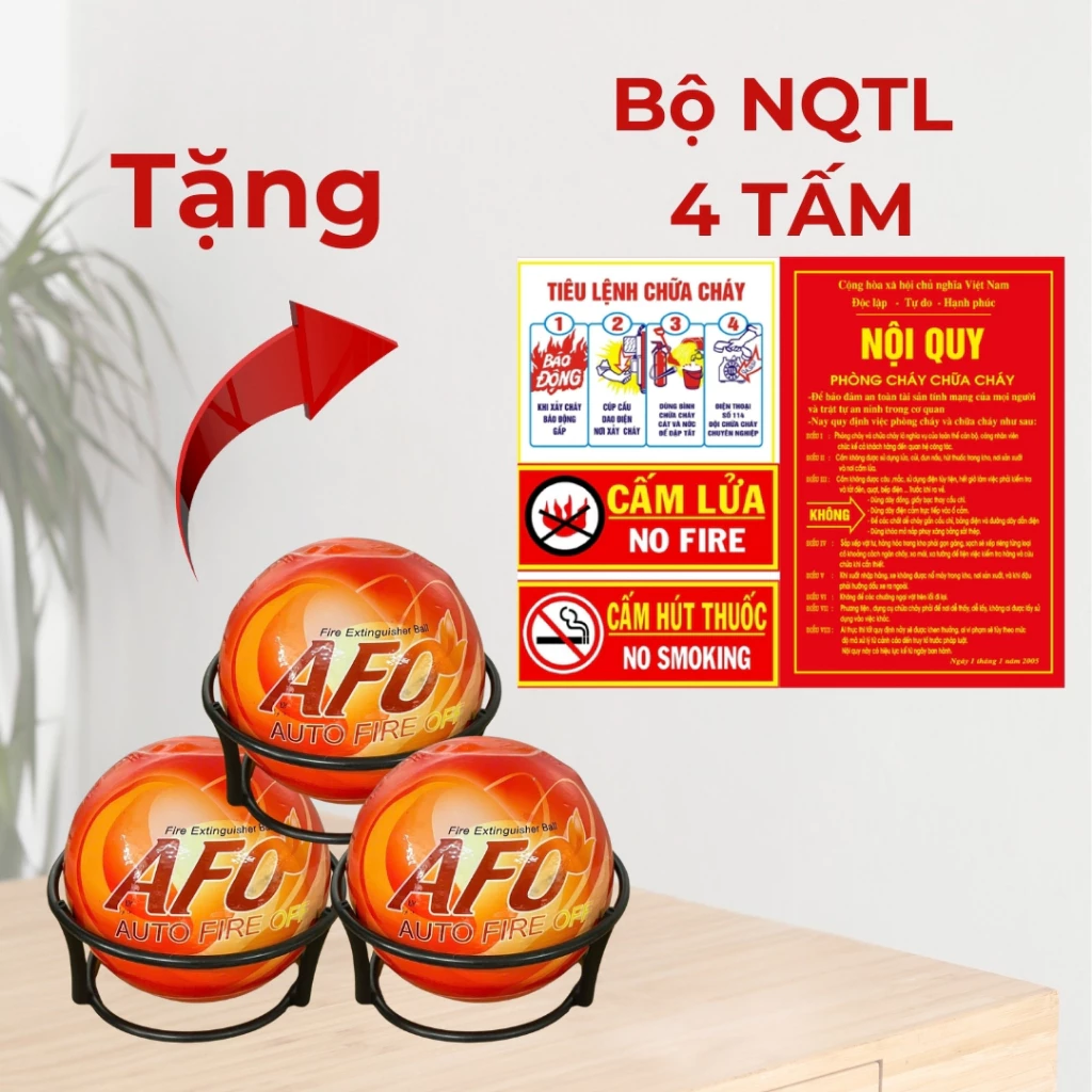 [Tặng bộ Nội quy tiêu lệnh 4 tấm] Combo 3 bóng chữa cháy tự động AFO tặng kèm bộ NQTL 4 tấm siêu rẻ, phòng cháy.