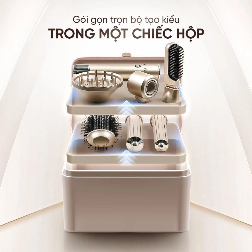 Máy Sấy Tóc Tạo Kiểu Masuto AirWand Phiên Bản Champagne Gold Công Nghệ Ion Giảm Hư Tổn