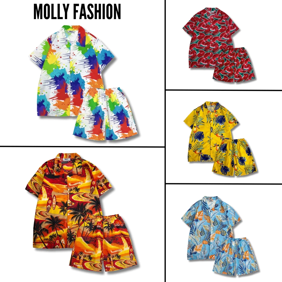 Set đồ bộ đi biển MOLLY FASHION họa tiết tropical B01 Kate Thái mát mẻ dành cho nam nữ/ nhóm gia đình