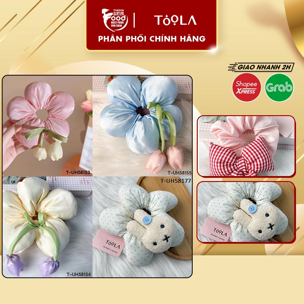 [NHẬP KHẨU] Dây Cột Tóc Scrunchies Có Kiểu Dáng Đáng Yêu, Hoa Tulip, Nơ TOOLA