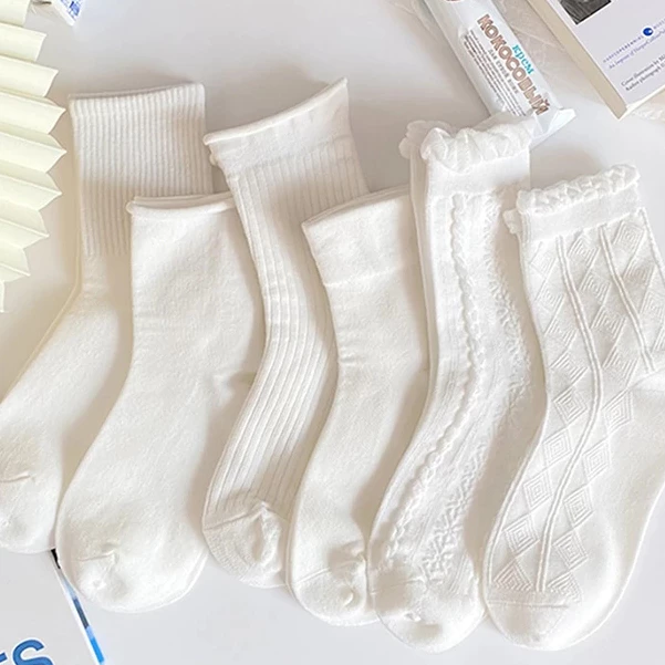 [Peinn] Sét 10 đôi Tất vớ nữ cổ cao trắng vải cotton co giãn thời trang họa tiết dễ thương ( MÃ T13)