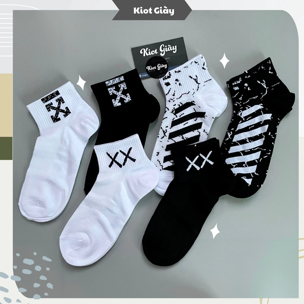 Tất vớ cô thấp Off-White, KAWS XX. Tất ngắn cổ cho nam nữ, chất liệu thoáng khí