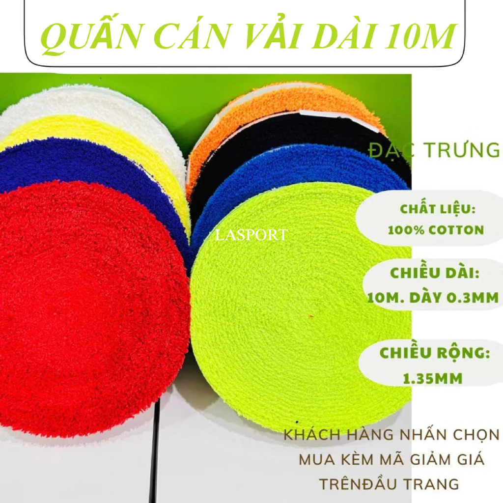 Quấn cán vợt cầu lông, quấn cán vải bảo vệ cốt vợt siêu bền đẹp, thấm hút mồ hôi dài 10m