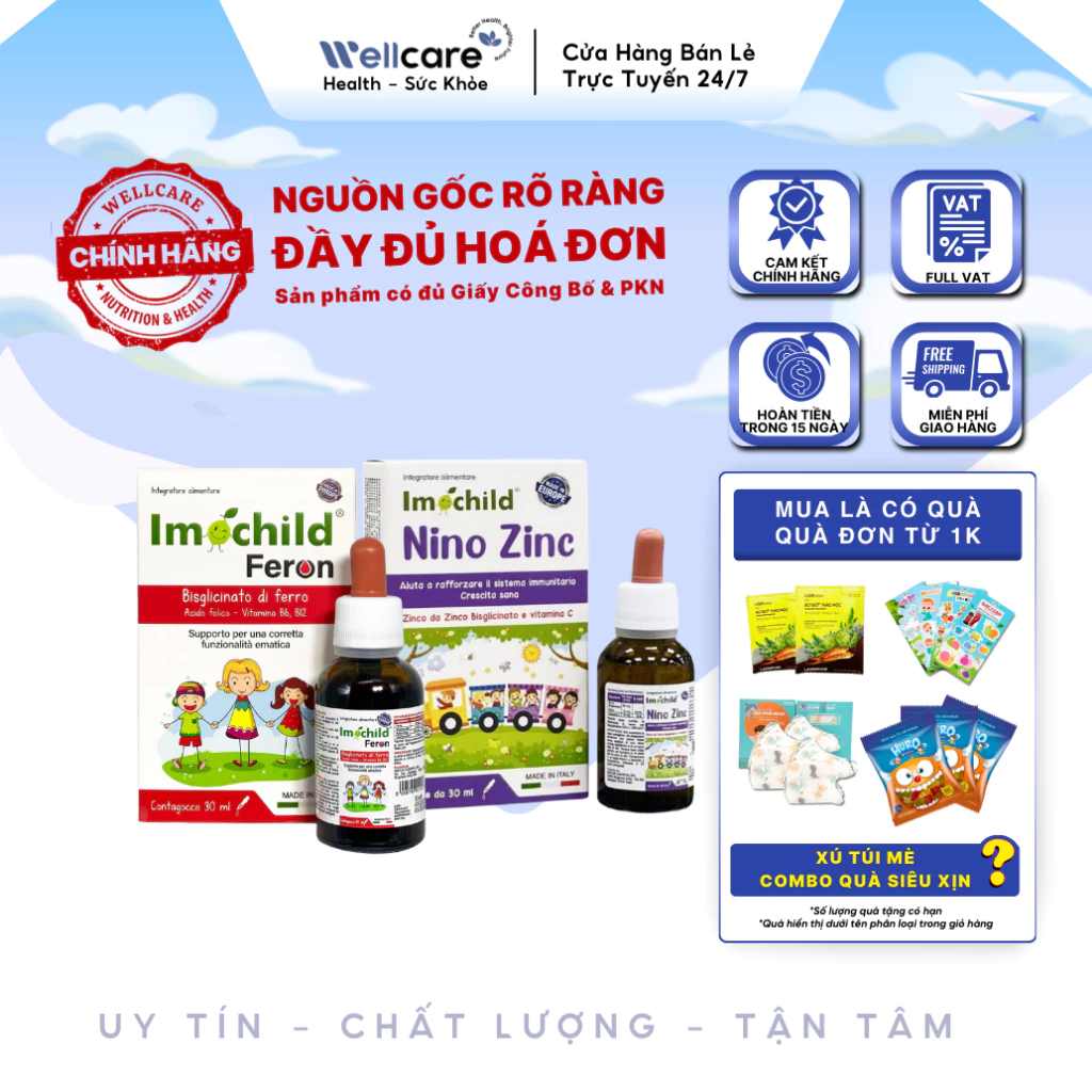 [✨CHÍNH HÃNG] COMBO Imochild Ferron , Nino ZinC Tăng Cường Sức Khỏe Phòng Ngừa Thiếu Máu Thiếu Sắt Cho Bé
