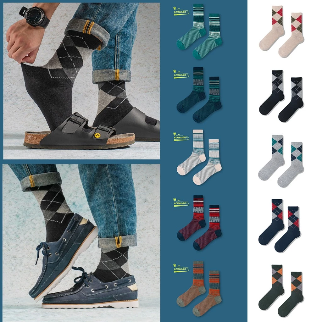 Tất nam công sở cao cổ Họa tiết quả trám đơn giản tinh tế Chất liệu Cotton kháng khuẩn khử mùi