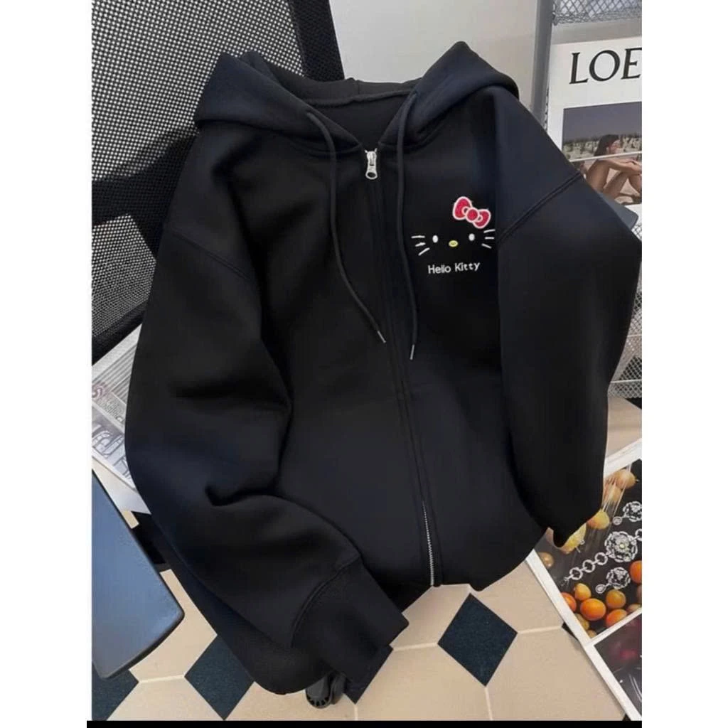 Áo Hoodie Hello Kitty Xám Form Rộng, Áo Khoác Hoodie Mèo Nữ Nam Dài Tay Ulzzang Hàn Quốc (CÓ TÚI TRONG)