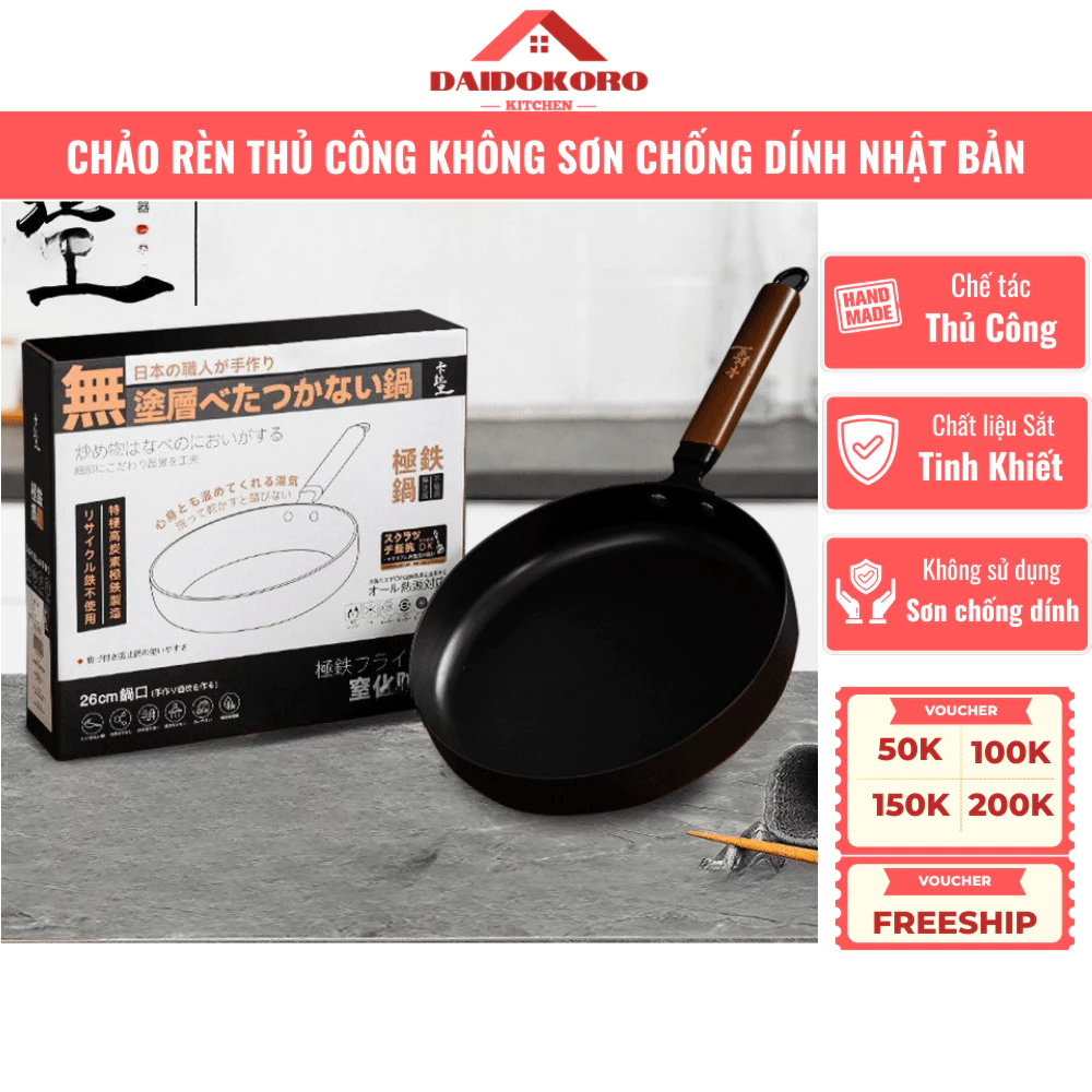 Chảo Rèn Thủ Công Cao Cấp Kotscor Bằng Sắt Tinh Khiết Cao, Không Sơn Chống Dính, An Toàn Sức Khỏe